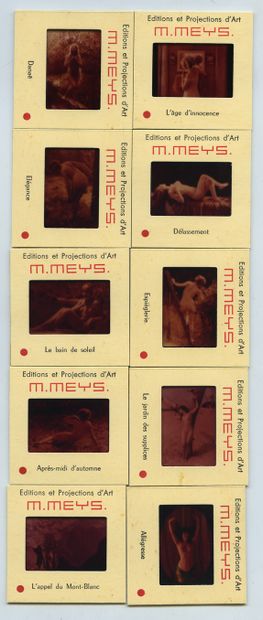 null Marcel MEYS. Études de nu, vers 1930. 30 diapositives 2,3 x 3,4 cm. Dans 3 boites...