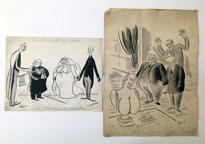 null POPULAR FRONT. BEN. 7 caricatures, Léon Blum and political personalities, around...