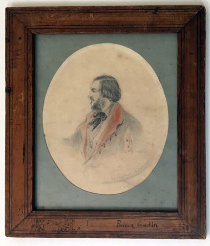 null D'ORSAY. Portrait du baron GUDIN, 12 juin 1850. Dessin au crayon, 25 x 20 cm....