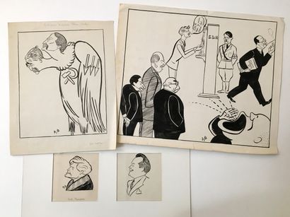 null BIB. Caricatures, vers 1935. 7 encres sur papier, formats divers.