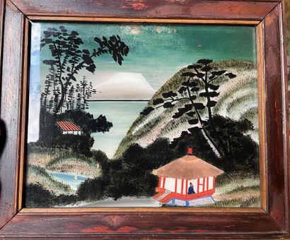 null 
Japon




Grande gravure, paysage de rivière du mont Fuji,encadrée sous verre....