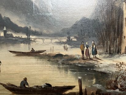 null Louis Pierre Verwee (1807-1877)

Hameau dans les montagnes en plein hiver

Huile...