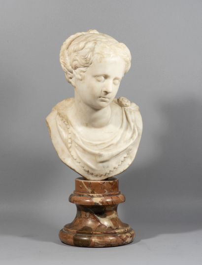 null Bust of young woman in marble; on a pedestal

in breccia marble

Southern Netherlands,...