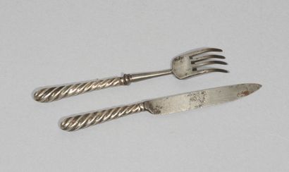 null Set of a knife and a fork,

twisted silver handles.

France or Germany, 18th...