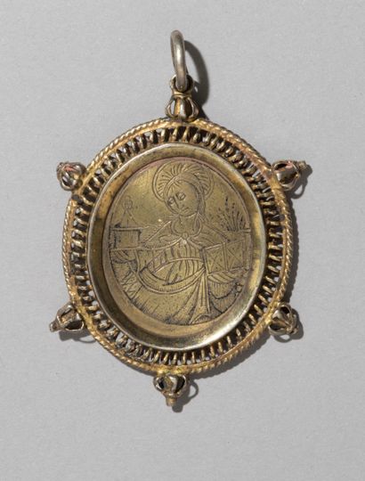 null Oval medallion in vermeil with

effigy of Saint Barbara, patron saint

of the...