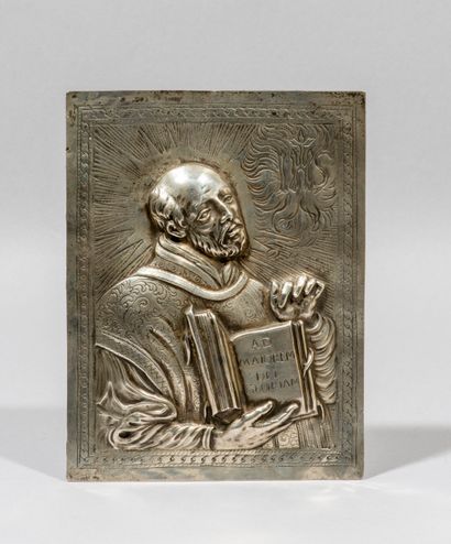 null Beautiful silver plate representing the ecstasy of St. Ignatius after the work...