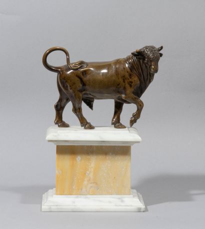 null Bull

bronze, brown patina; on a later white and yellow marble base

Probably...