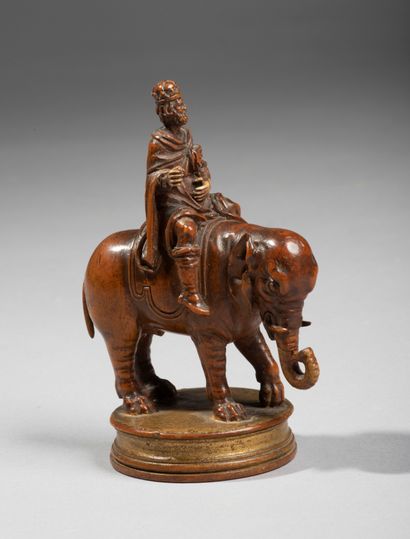 null Chess pawn in boxwood carved in the round; circular base

and gilded. Pawn representing...