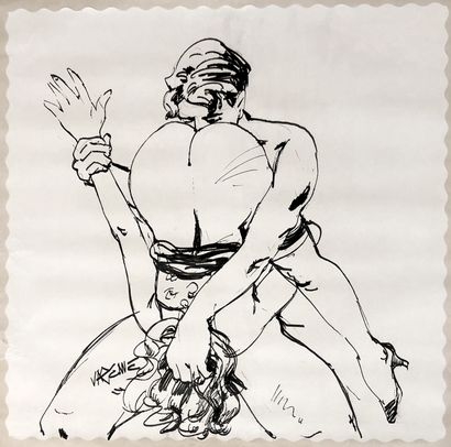 null Alex VARENNE (1939-2020). Encre sur nappe, 58,5 x 58,5 cm. Entoilée. Tel Picasso...