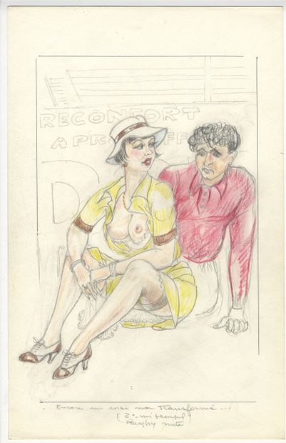 null 
ANONYME. Rugby, vers 1960. 10 dessins aux crayons de couleur légendés, 42 x...