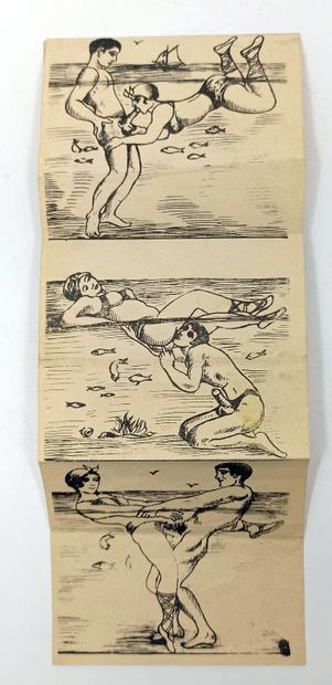 null CURIOSA. La Leçon de natation, vers 1930. Leporello pornographique constitué...