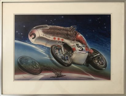 null Sybille RUPPERT (1942-2011). The Motorcycle. Airbrush, 36 x 49 cm, 1981. Signed...