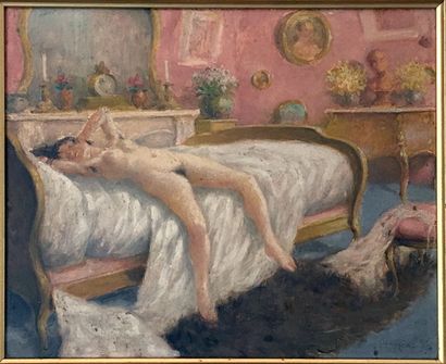 null Eugène CADEL (1860-1940). The Waiting, around 1900. Oil on wood, 25 x 30 cm....