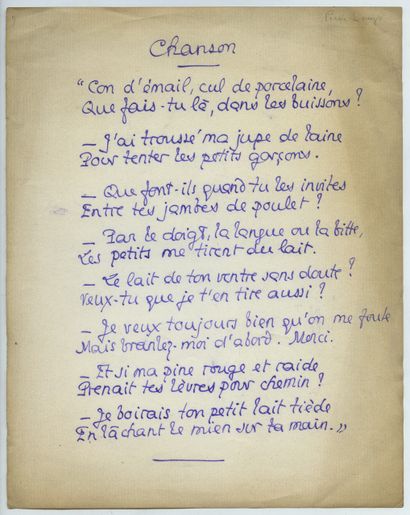 Pierre LOUŸS. Song, around 1890. Handwritten...