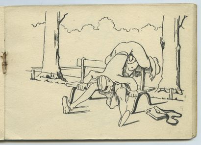 null [Unidentified artist] Military in action, circa 1940. Small Italian-style feminist...