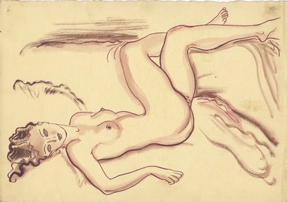null HONGRIE. Alex SZEKELY. Scènes de lit, vers 1950. 10 dessins à l’aquarelle et...