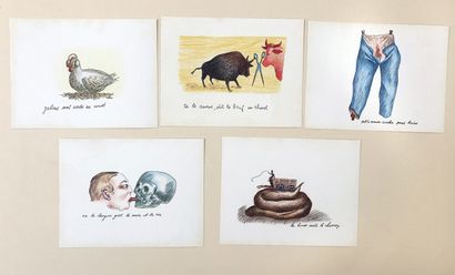 null Roland TOPOR. Proverbs, around 1960. 32 color prints on cartoline, 13 x 17 cm....