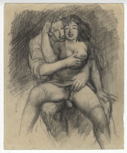 null ANONYME. Couples, 1951. 6 dessins à la mine de plomb et fusain sur papier affiche,...