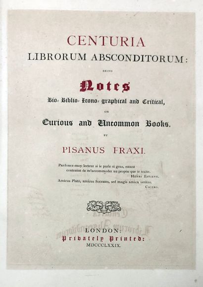 null 
CURIOSA.

[Henry Spencer ASHBEE] Pisanus FRAXI. Index librorum prohibitorum...