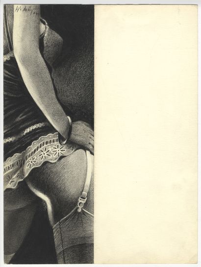 null Loïc DUBIGEON (1934-2001). Lingerie, 1977. Graphite: 35,5 x 12,5 cm, the drawing;...