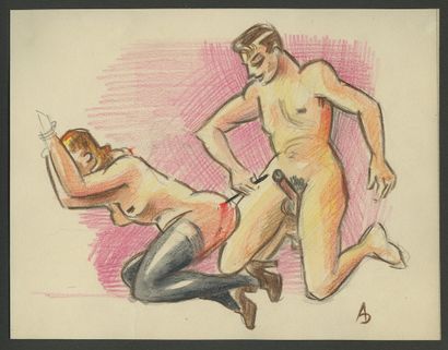 null 
[Artistes non identifiés]. Scènes de flagellation et divers, vers 1930. Album...