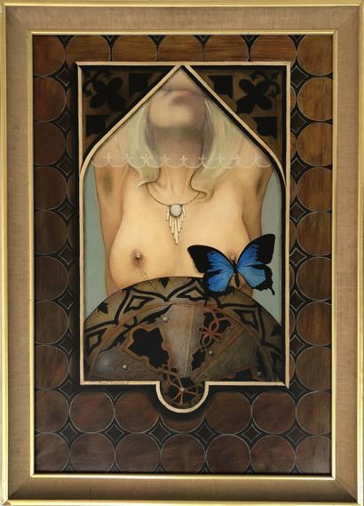 null ANONYMOUS. Papilio Ulysses II, Piercing, ca. 1970. Oil on canvas, 75 x 49 c...