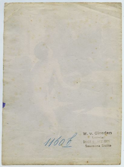 null Wilhelm von GLOEDEN (1856-1931). Étude de nu masculin à l'oiseau, 1902. Épreuve...
