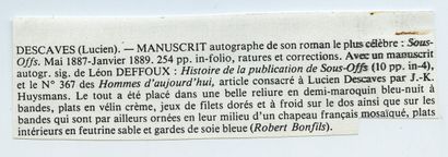 null [MANUSCRIT ORIGINAL DU CÉLÈBRE ROMAN QUI FIT SCANDALE À LA BELLE ÉPOQUE] Lucien...