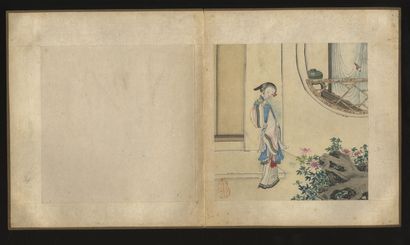 null CHINA. Marital scene, first half of the 20th century. 9 watercolors, 15,5 x...