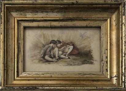 null [Unidentified artist]. Country Scenes, ca. 1850. Pair of watercolors on paper,...