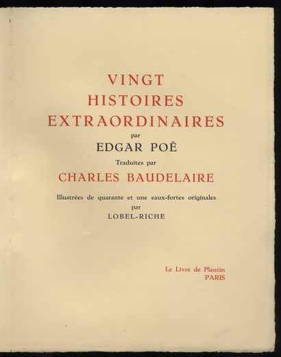 null [ENRICHI D'UN DESSIN & DE 7 COURRIERS DE LOBEL-RICHE] Edgar POE - Charles BAUDELAIRE...