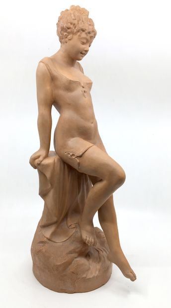 null 2 SCULPTURES. Hesitation, around 1910. Terracotta, 49 cm. Restoration, accident...