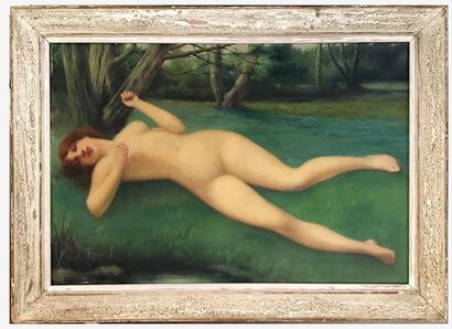L. DAVID. Nude in a landscape, 1937. Oil...