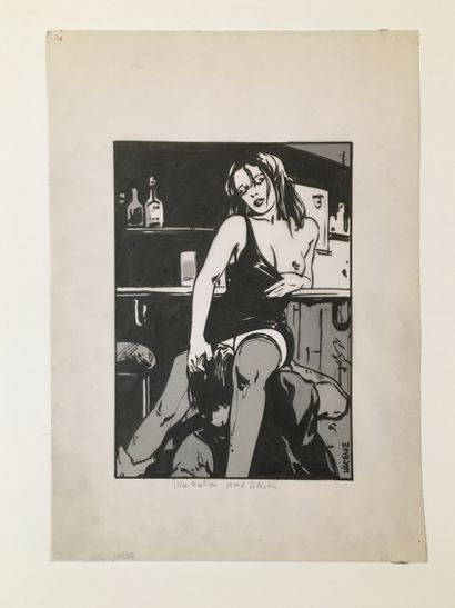null Alex VARENNE (1939-2020). The Young Girl at the Bar, circa 1995. India ink and...