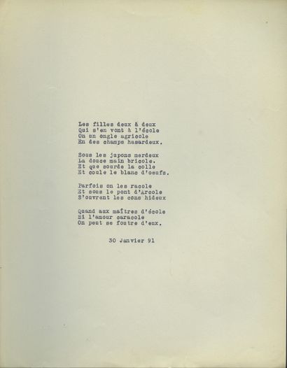 null Pierre LOUŸS. Poésies nocturnes, circa 1890. 123 typescripts, 27 x 21 cm. Like...