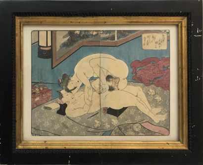 null JAPON. Scène conjugale, xxe siècle. 2 estampes, 19 x 27 cm environ.