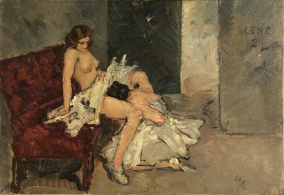 null ANONYMOUS. Les Coulisses de l'Opéra, circa 1930. 2 oil on canvas forming a pair,...