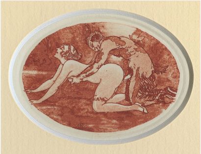 null Louis ICART (1888-1950). Les Amusements du faune, drawn around 1925. 42 oval...