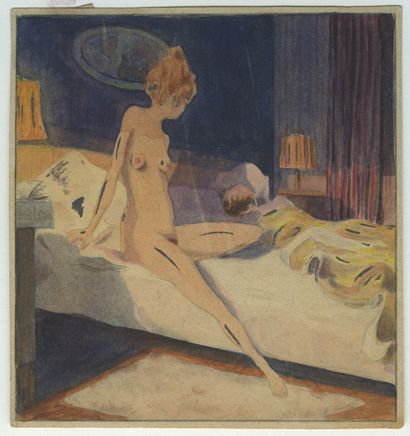 null ANONYME. Extase et Mélancolie, vers 1925. 2 aquarelles sur papier, l'une 8 x...