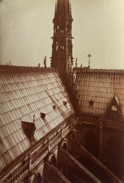 null Notre-Dame de Paris 

On the roof : view of the spire and gargoyles, c. 1940...