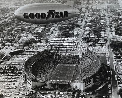 null Goodyear blimp

The airship flying over the Space Needle in Seattle, the tall...