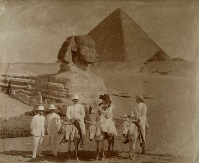 null North Africa - Egypt

Group Portrait: Europeans on Mules in Front of the Sphinx...