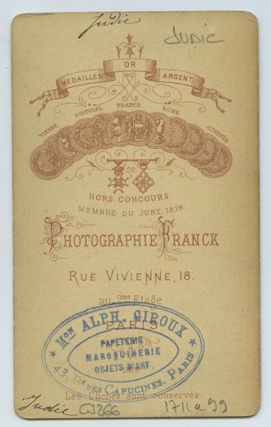 null Anna JUDIC (1849-1911), actress. Vintage print on albumen paper, business card...