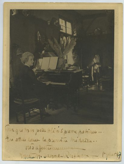 null Unidentified Piano Teacher. Vintage silver print, 24 x 18 cm. Dedicated and...