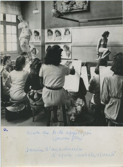 null A Course for Young Girls at the School of Applied Arts. Vintage silver print,...