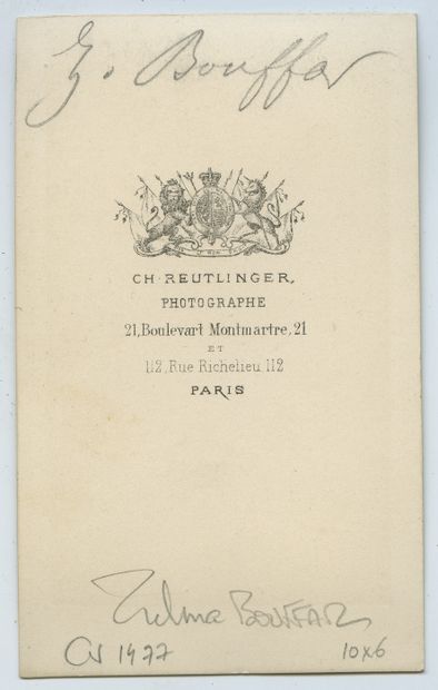 null Zulma BOUFFAR (1843-1909), comédienne et chanteuse. Épreuve d'époque sur papier...