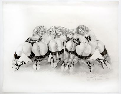 null Philippe GUIBERT. The six friends, around 1990. Ink and pencil, 50 x 65 cm....
