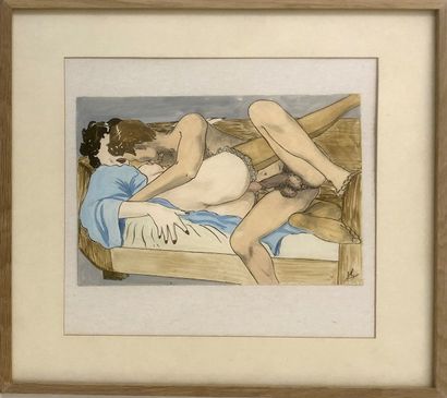null [UNIDENTIFIED ARTIST] Couple, ca. 1960. Watercolor and ink on paper, 18 x 24...