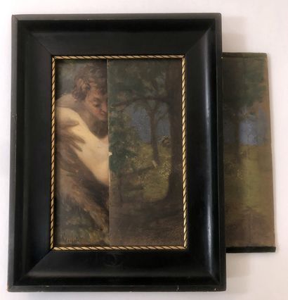null Heinrich LOSSOW (1840-1897). Hide-and-seek, nymph faun, circa 1870. 2 oil on...