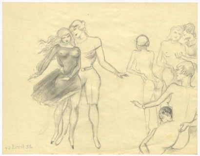 null [Jean MORISOT (1899-1967)] Jean de SAUTEVAL. Scenes of genre, 1930-1960. 8 pencil...